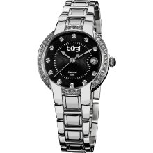 Burgi Women's Stainless Steel Diamond Date Bracelet Watch (Silver-tone)