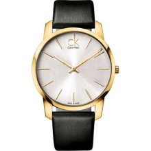 Calvin Klein Men's City K2G21520 Black Leather Swiss Quartz Watch with Silver Dial