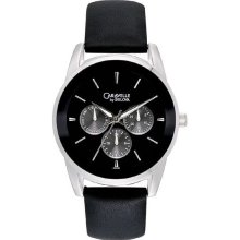 Caravelle Mens Watch - Black Dial - Black Leather Strap - Subdials 43C109