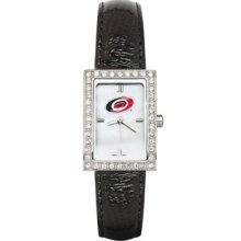 Carolina Hurricanes Ladies Allure Watch Black Leather Strap LogoArt