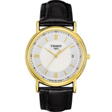 Carson Women's 18k Gold Quartz Watch - Silver Dial with Black Leather Strap
