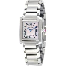 Cartier Tank Francaise Stainless Steel Pink Mother of Pearl Dial Ladies Watch W51028Q3