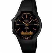 Casio Aw-90h-9e Analog Digital Combination Dual Time Black Gold Watch (aw90h-9e)