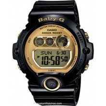 Casio Baby-G Flash Alert - Glossy Black Strap - Gold Dial - World Time BG6901-1