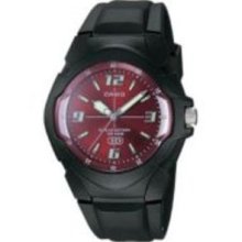 Casio Classic Blk Analog Watch Red dial,, luminous Calendar,, 100M WR