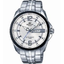 Casio Ef-131D-7Avef Gents Watch Quartz Analogue White Dial White Steel Strap