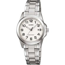 Casio Ltp-1215a-7b Women's St.steel White Dial Large Number Wr.calender Watch