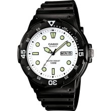 Casio Mens Calendar Day/Date Dive Style Watch w/Black Case, White Dial and Black Band