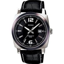 Casio Men's Core MTP1339L-1AV Black Leather Quartz Watch with Black Dial
