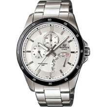 Casio Mens Ef341d-7av Silver Stainless-steel Quartz Watch With White Dial
