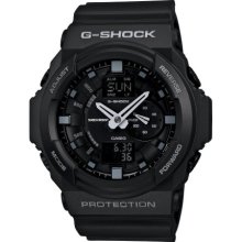 Casio Mens G-Shock 3-D Multifunction Resin Watch - Black Rubber Strap - Black Dial - GA150-1A