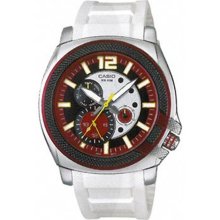Casio Mens Mtp1316b-4a1v White Resin Quartz Watch With Red Dial