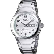 Casio Mtp-1229D-7Avef Gents Watch Quartz Analogue White Dial Silver Steel Strap