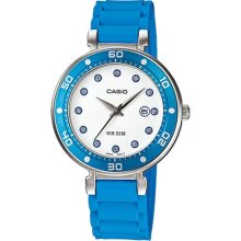 Casio Women's Core LTP1329-2EV Blue Resin Quartz Watch with White Dial