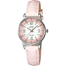 Casio Women's Core LTP1361L-4AV Pink Leather Quartz Watch with White Dial