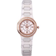 Ceramic Couture Women's White and Rose Gold Ceramic Bracelet Watch