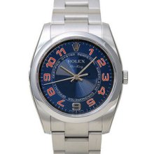 Certified Pre-Owned Rolex Air-King Watch, Domed Bezel, Blue Dial/Orange Arabic 114200