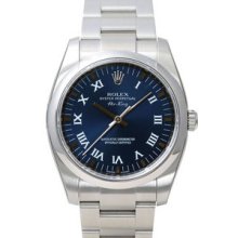 Certified Pre-Owned Rolex Air-King Watch, Domed Bezel, Blue Dial/White Roman 114200
