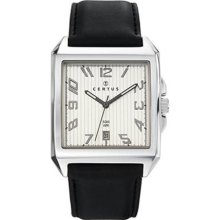 Certus Paris Men's Silver Textured Dial Leather Date Watch
