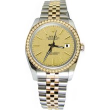 Champagne Stick dial diamond bezel rolex datejust watch steel & gold jubilee - Gold - Metal