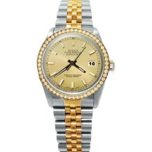 Champagne stick dial rolex date just diamond bezel watch jubilee datejust - Yellow - Metal - 6