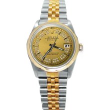Champagne string diamond dial rolex men's watch datejust two tone - Yellow - Metal - 6