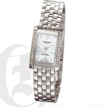 Charles Hubert Classic Ladies White Dial Stainless Steel Elegant Bracelet Watch with Crystals 6666-WM