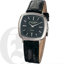 Charles Hubert Premium Mens Square Black Dial Watch with Black Genuine Crocodile Strap 3681-WB
