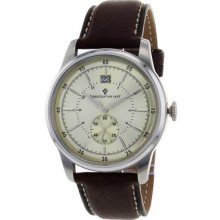 Christian Van Sant Men's Stainless Steel Case Leather Bracelet Champagne Tone Dial Date Display CV0313