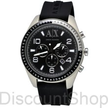 Chronograph Armani Exchange A|x Mens Steel Round Watch Black Rubber Strap