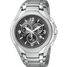 Citizen AT0940-50E Eco-Drive Chronograph Mens Watch - Black Dial Titanium Case Eco-Drive Movement