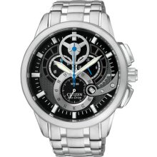 Citizen At2060-52e Mens Stainless Steel Black Dial Eco-drive Chronograph Watch
