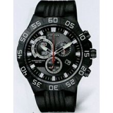 Citizen Eco Drive Men`s Rotating Bezel Rubber Strap Chronograph Wr100 Watch