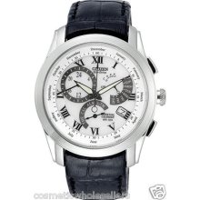 Citizen Eco-drive Men's Perpetual Calendar Chronograph Black Leather Band Watch