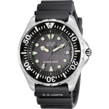 Citizen Eco-Drive Men's Pro Diver Stainless Watch - Black Dial - Black Rubber Strap - BN0000-04H