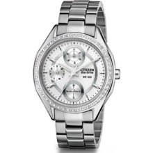 Citizen Fd1060-55a Ladies Eco Drive Crystal Silvertone Stainless Steel Watch