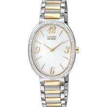 Citizen Ladies Allura Eco-Drive Two Tone Oval Stainless Steel Case and Bracelet Silver Dial EX1224-58A
