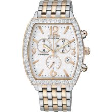 Citizen Ladies Eco-Drive Chronograph Two Tone Stainless Steel Case and Bracelet Silver Dial Date FB1276-59A