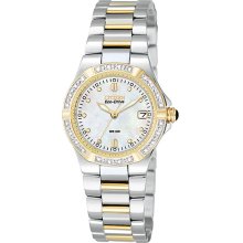 Citizen Ladies Stainless Steel Two Tone Riva Eco-Drive with Diamonds Mother of Pearl Dial EW0894-57D