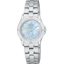 Citizen Ladies Stainless Steel Elektra Eco-Drive Diamonds Black Mother of Pearl Dial EW1710-56Y