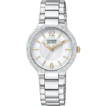 Citizen Ladies Stainless Steel Firenza Eco-Drive Diamond Bezel White Dial Sapphire EP5974-56A