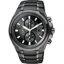 Citizen Mens Eco-Drive Chronograph Titanium Watch - Black Bracelet - Black Dial - CA0265-59E