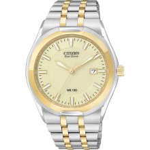 Citizen Mens Eco-Drive Corso Stainless Watch - Silver Bracelet - Gold Dial - BM6844-57P