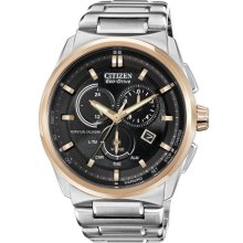Citizen Mens Eco-Drive Perpetual Calendar Stainless Watch - Silver Bracelet - Black Dial - BL5486-57E
