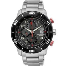 Citizen Men's Eco-Drive Chronograph Stainless Steel Case and Bracelet Black Dial Date Display CA0468-51E