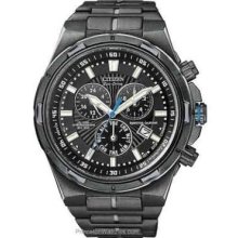 Citizen Mens Eco-Drive Perpetual Calendar Chrono Black Dial Black Ion