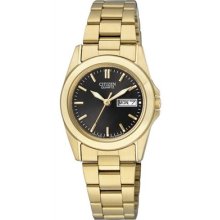 Citizen Quartz Elegant Day Date Stainless Steel Goldtone Ladies Watch Eq0562-54e