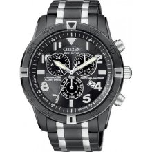 Citizen Watch Perpetual Mens Black Dial Stainless Steel Case Quartz Movement