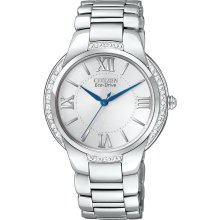 Citizen Womens Eco-Drive Ciena Diamond Analog Stainless Watch - Silver Bracelet - Silver Dial - EM0090-57A