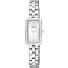 Citizen Womens Eco-Drive Silhouette Crystal Stainless Watch - Silver Bracelet - White Dial - EG2780-59A